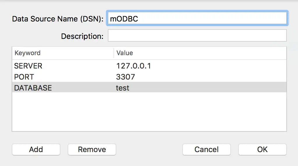 ODBC Manager DSN configuration